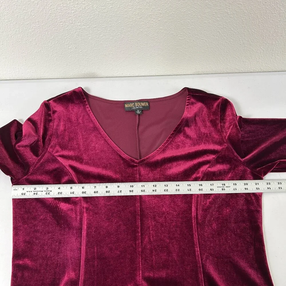 Marc Bouwer Unlimited Dress Size XL Burgundly Velvet Velour Long Sleeves V Neck - Picture 8 of 12